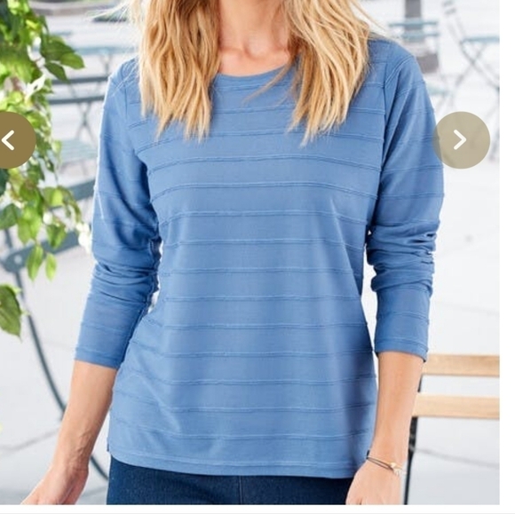 ISLE Blue textured top size 10 crew neck long-sleeved relaxed fit stretch - Picture 8 of 9